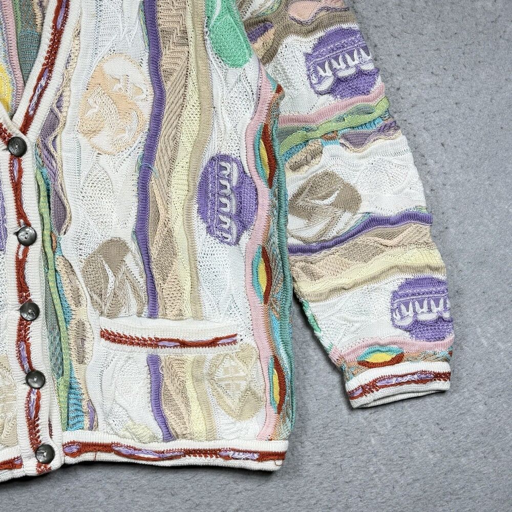 VTG 90s COOGI Australia 3D Knit Cardigan Sweater Multicolor Pastel Women’s Small - Picture 5 of 12